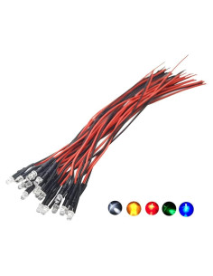 Kit 25 LEDs 3mm Pre Cableados Vrabocry 12V 5 Colores Parpadeantes