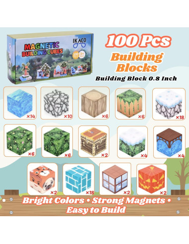 100 Bloques Magnéticos de Construcción IKACO para Niños 3-12 Años