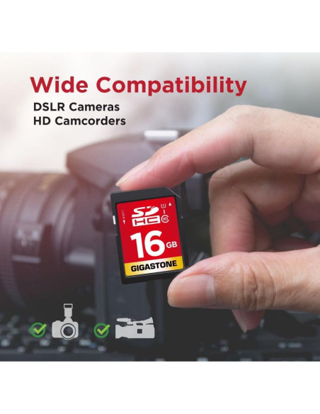 GIGASTONE Tarjeta SD 16GB Paquete de 2 UHS-I Clase 10 Alta Velocidad