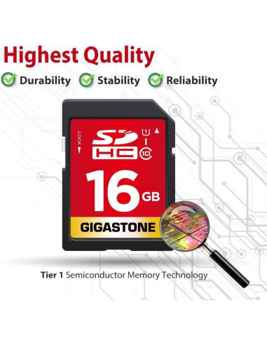 GIGASTONE Tarjeta SD 16GB Paquete de 2 UHS-I Clase 10 Alta Velocidad