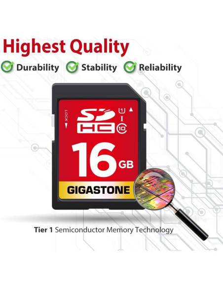 GIGASTONE Tarjeta SD 16GB Paquete de 2 UHS-I Clase 10 Alta Velocidad