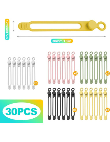 30 Sujetadores de Cable de Silicona KornaDoz Multicolor