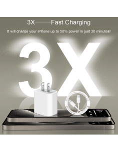 Cargador Rápido USB C 20W 3 Pack para iPhone 17/16/15 2