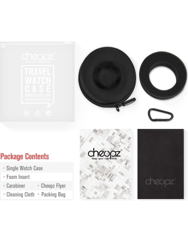 Caja de viaje Cheopz para relojes hasta 50mm, Negro