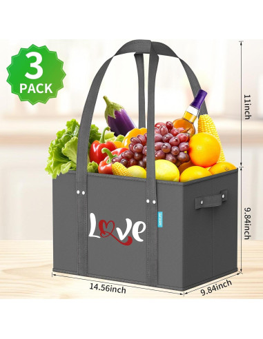 Bolsas de Compras Reutilizables WISELIFE 3 Piezas 37x25.4cm