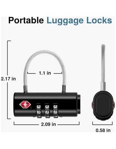 Candados de Combinación Puroma TSA 2 Pack Negro 0.11 kg