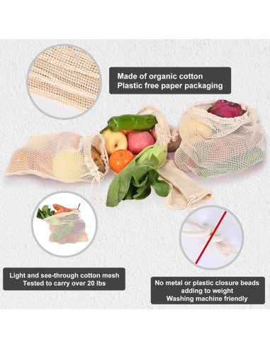 5 Bolsas Reutilizables de Produce Hndnrxue - Lavables y Transpirables