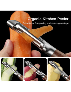 Pelador de Verduras LUNERKU Tipo I Acero Inoxidable Mango Madera 2