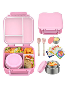 Caja de Almuerzo Bento Rosa Wiwens con Termo 9oz a Prueba de Fugas