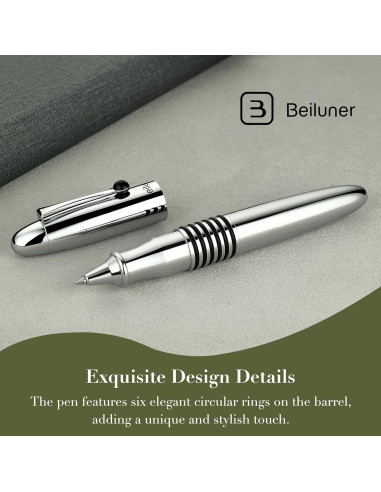 Pluma de Lujo BEILUNER 320 Plata Cromo con Tinta Negra