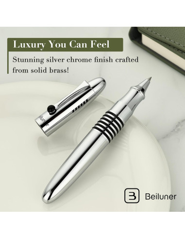 Pluma de Lujo BEILUNER 320 Plata Cromo con Tinta Negra