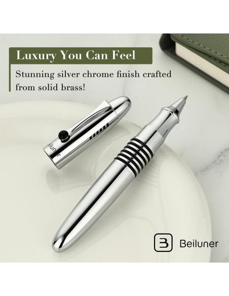 Pluma de Lujo BEILUNER 320 Plata Cromo con Tinta Negra