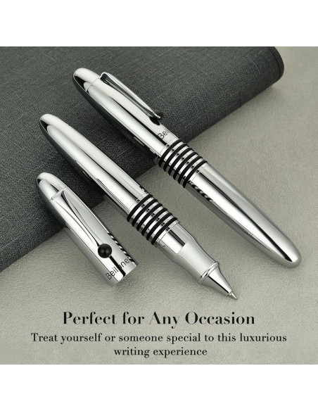 Pluma de Lujo BEILUNER 320 Plata Cromo con Tinta Negra