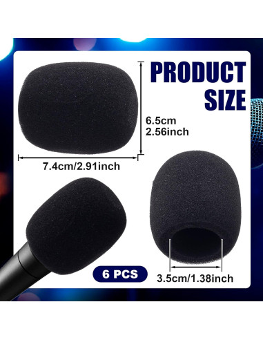 6 Fundas de Espuma para Micrófono STSTR Negras 7.4x6.5cm