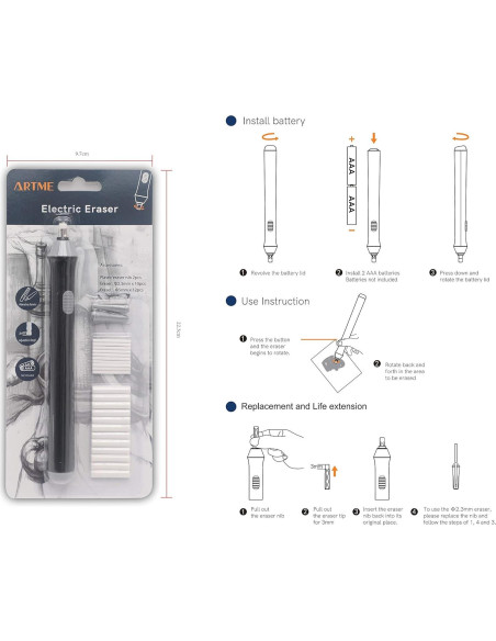 Borrador Eléctrico Artme con 22 Recambios - 16.5cm Borrador Eléctrico Artme con 22 Recambios - 16.5cm