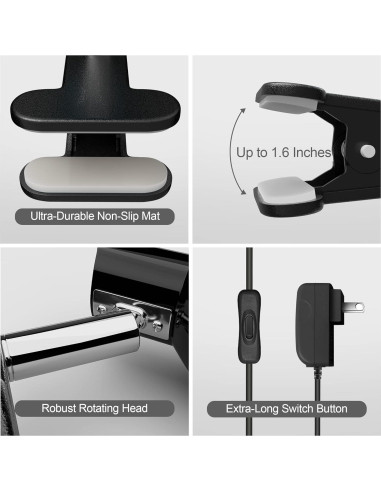 Lámpara de Clip LED deeloop 5W 400 Lúmenes Rotación 330 Negra