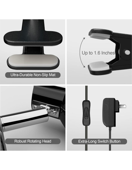 Lámpara de Clip LED deeloop 5W 400 Lúmenes Rotación 330 Negra