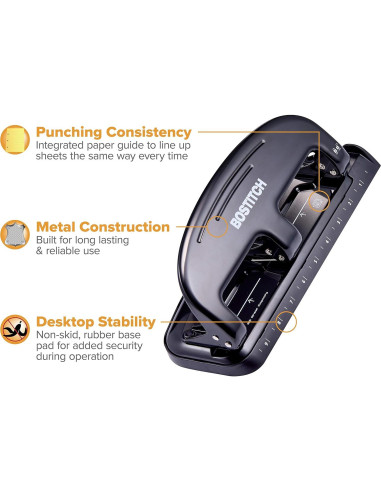 Perforadora Bostitch HP20 20 Hojas 3 Agujeros Metal Negra