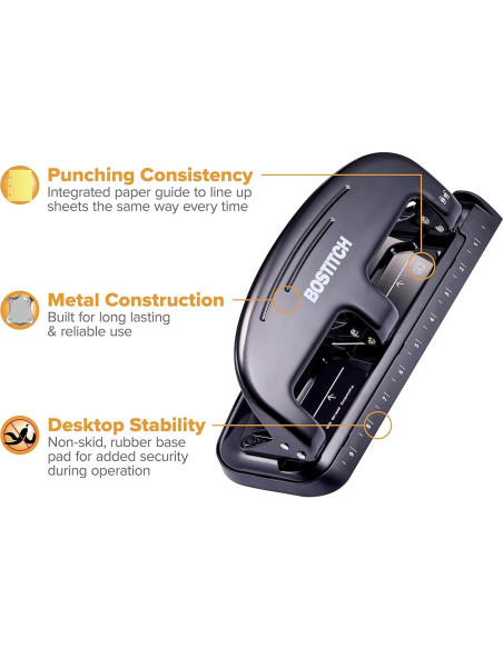 Perforadora Bostitch HP20 20 Hojas 3 Agujeros Metal Negra