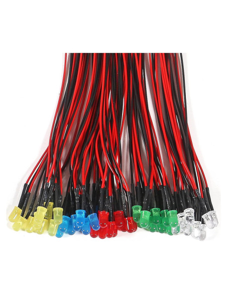 Kit de 100 LEDs 5mm Pre Cableados 12V Diitao - 5 Colores