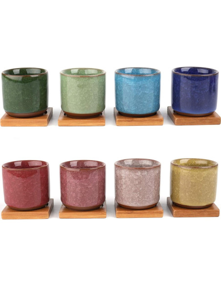 8 Mini Macetas de Cerámica Lawei con Drenaje y Bandeja