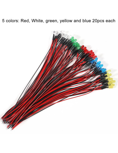 Kit de 100 LEDs 5mm Pre Cableados 12V Diitao - 5 Colores