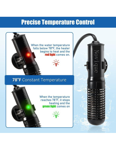 Calentador de Acuario Novique 25W Mini para Tanques 3.79-22.71L