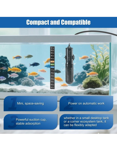 Calentador de Acuario Novique 25W Mini para Tanques 3.79-22.71L