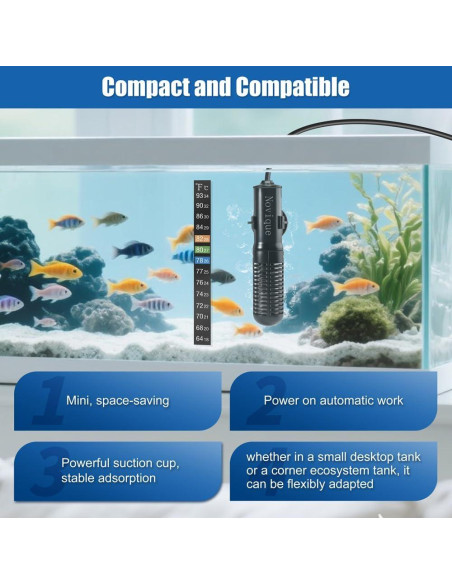 Calentador de Acuario Novique 25W Mini para Tanques 3.79-22.71L