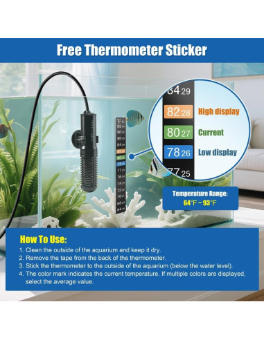 Calentador de Acuario Novique 25W Mini para Tanques 3.79-22.71L