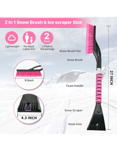 Cepillo y Raspador de Nieve OUSHASAA 68.58 cm Rosa 2 Piezas