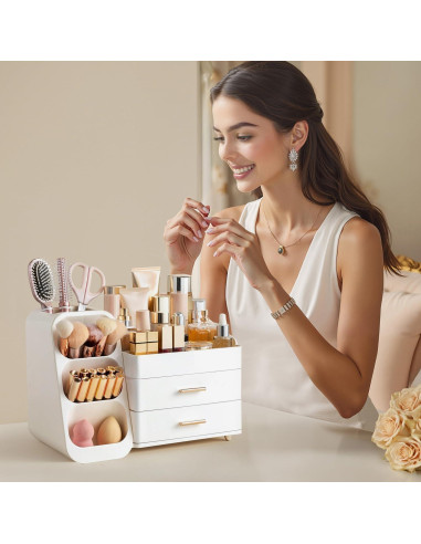 Organizador de Maquillaje HBlife Grande Blanco con Soporte