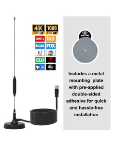 Antena de TV Transonic B168 Interior/Exterior 4K 1080P con Base Magnética 2