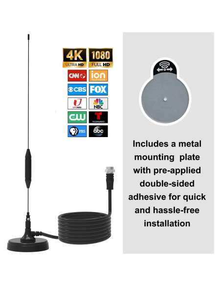 Antena de TV Transonic B168 Interior/Exterior 4K 1080P con Base Magnética