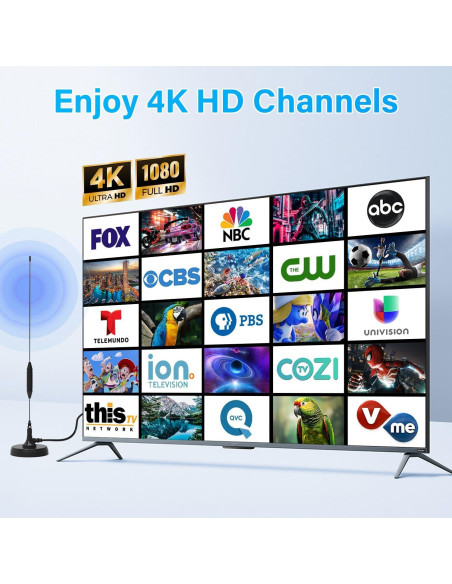 Antena de TV Transonic B168 Interior/Exterior 4K 1080P con Base Magnética