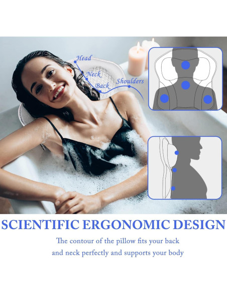 Almohada de Baño CAYCOIN 43x43 cm Ergonomica con Ventosas