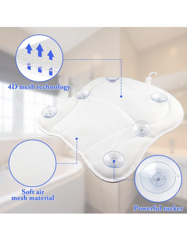 Almohada de Baño CAYCOIN 43x43 cm Ergonomica con Ventosas