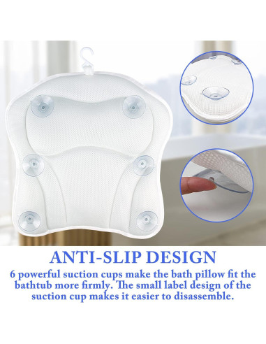 Almohada de Baño CAYCOIN 43x43 cm Ergonomica con Ventosas