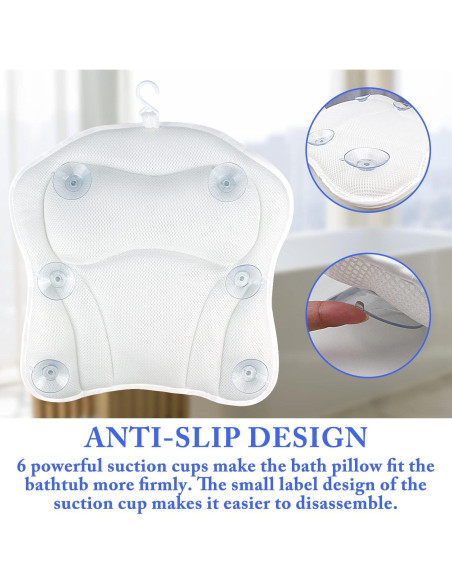 Almohada de Baño CAYCOIN 43x43 cm Ergonomica con Ventosas