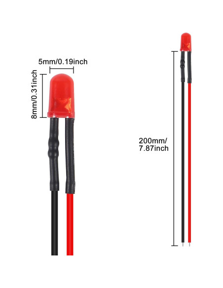 Kit de 100 LEDs 5mm Pre Cableados 12V Diitao - 5 Colores