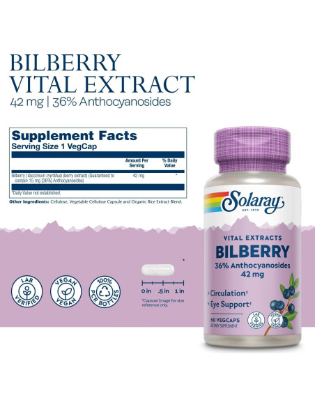 Extracto de Baya de Arándano Solaray 42 mg 60 VegCaps