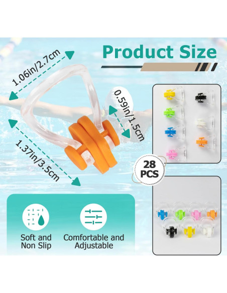 28 Tapones de Nariz para Nadar Gfdoso Silicona 7 Colores