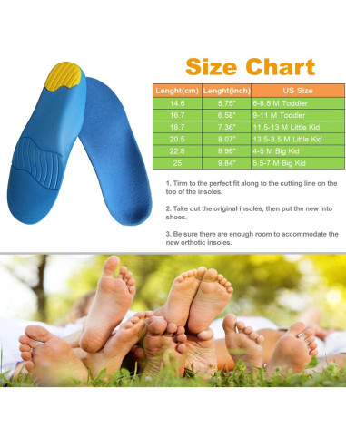 Plantillas ortopédicas Bellcon para niños con soporte de arco alto