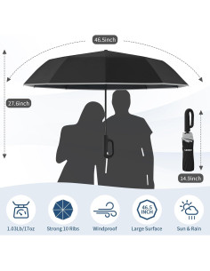 Paraguas de Viaje Seniny Compacto UV 118 cm a Prueba de Viento 2
