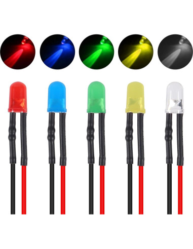 Kit de 100 LEDs 5mm Pre Cableados 12V Diitao - 5 Colores