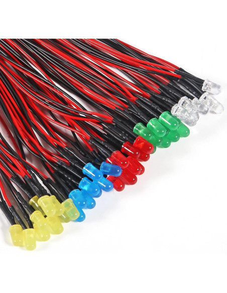 Kit de 100 LEDs 5mm Pre Cableados 12V Diitao - 5 Colores