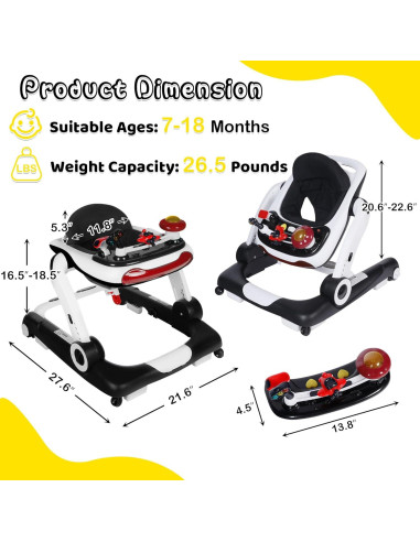 Andador 6 en 1 TODEFULL Negro con Altura y Velocidad Ajustables