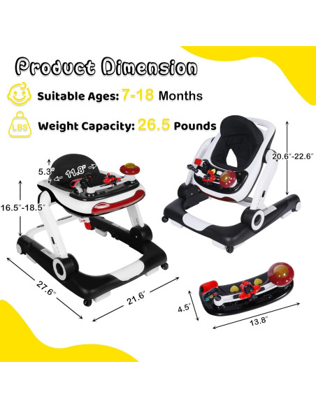 Andador 6 en 1 TODEFULL Negro con Altura y Velocidad Ajustables