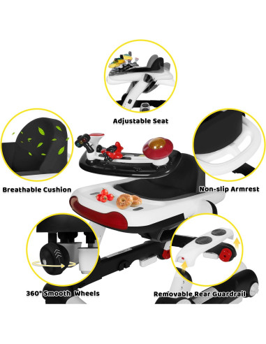 Andador 6 en 1 TODEFULL Negro con Altura y Velocidad Ajustables