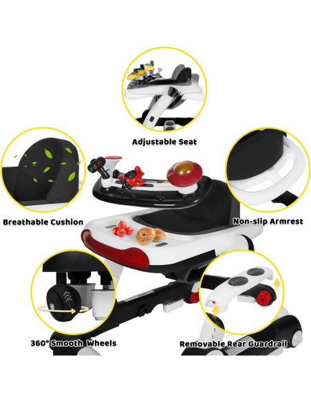 Andador 6 en 1 TODEFULL Negro con Altura y Velocidad Ajustables